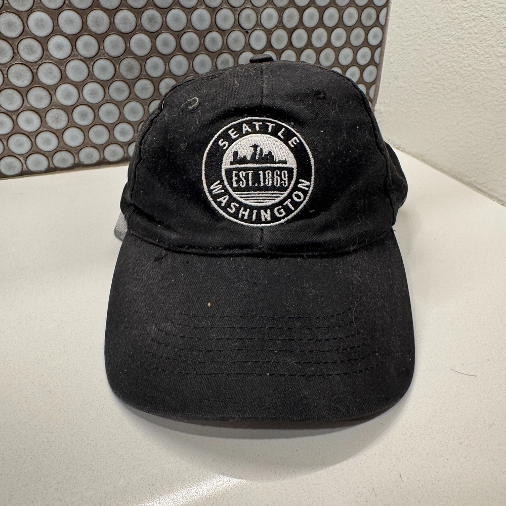 Seattle Washington 1869 Hat Cap Black Strap Back Minimal Dad Unstructured Casual